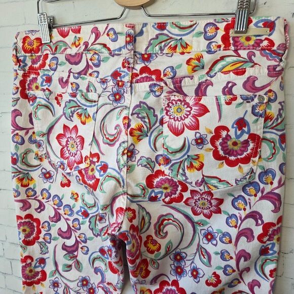 Pilcro Letterpress Mid Rise Skinny Floral Jeans Size 32 White Red Anthropologie - Picture 8 of 11